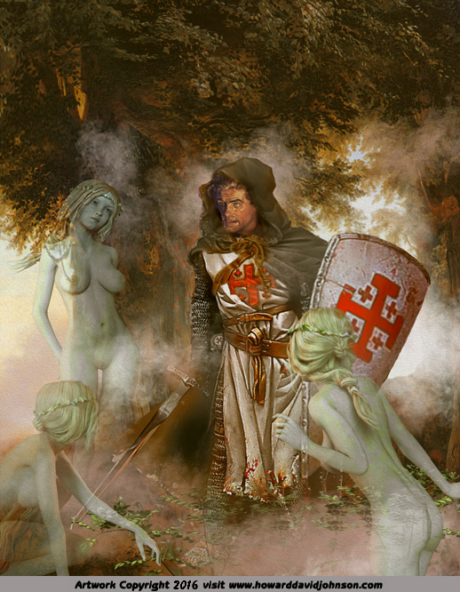 Grail Knight temyed by spirits painting